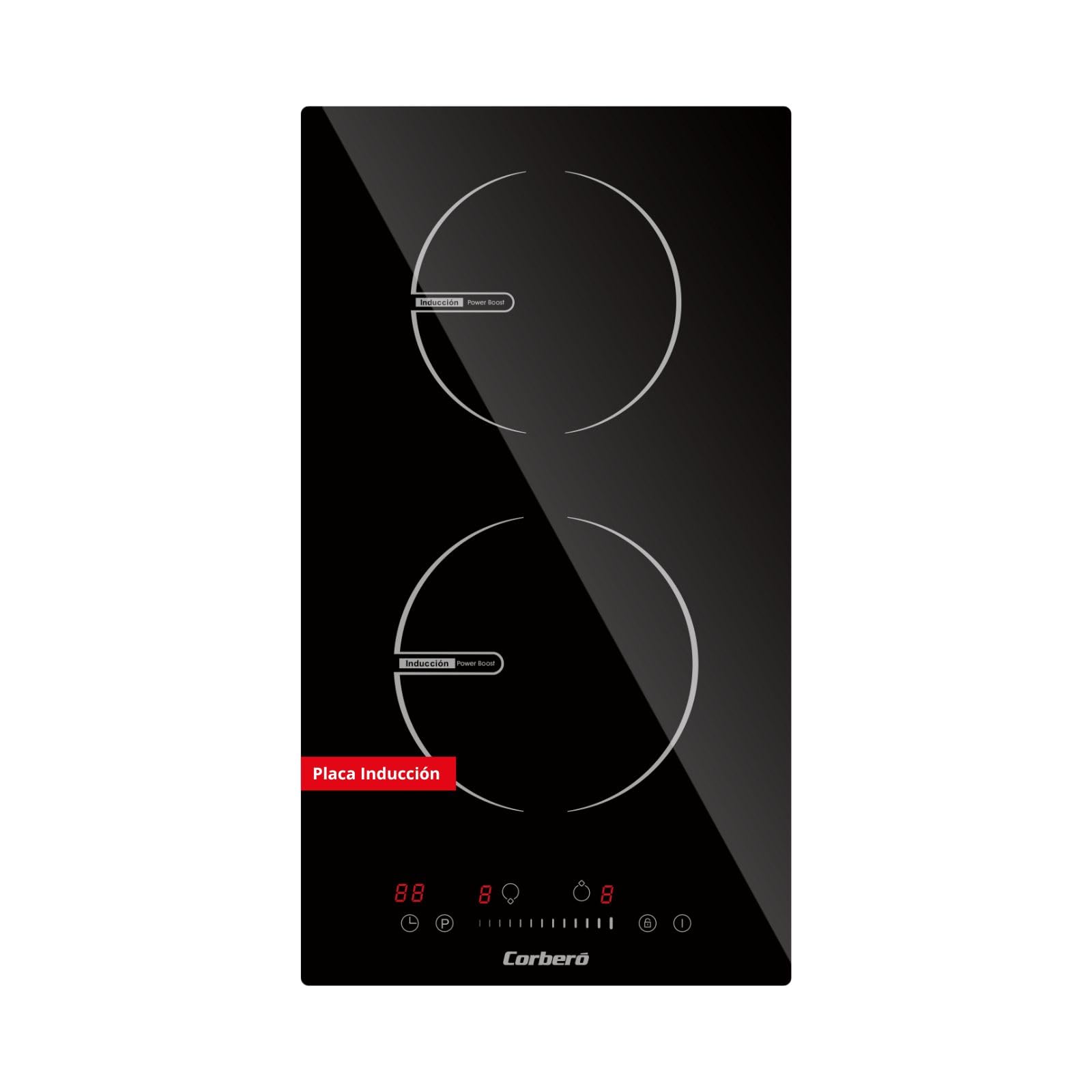 Corberó - Placa de Inducción Modular | CCIG205D | 30cm | 2 Zonas | Potencia 3600W | Control Táctil | 9 Niveles | Booster | Temporizador | Cristal Negro