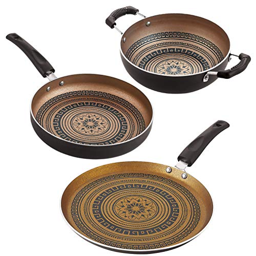 Image of Nirlon Mandala Compatible with Gas and stovetops Non Stick Aluminium Cookware 3 Pcs Combo Set (Compatible with All Gas & stovetops Only)
