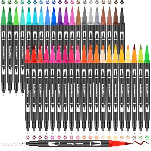 Juego de Rotulador 40 Colores Rotuladores Lettering Profesionales Doble Punta Pincel para Niños con Fino (0,4mm) y Grueso (1-2mm) Brush Pen Para Caligrafía Dibujo Coloreado Mandalas Marcadores