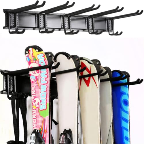 Ultrawall 24-Inch Wall Mounted Ski Rack, Holds Up to 300lbs, Powder-Coated Steel with Rubber...