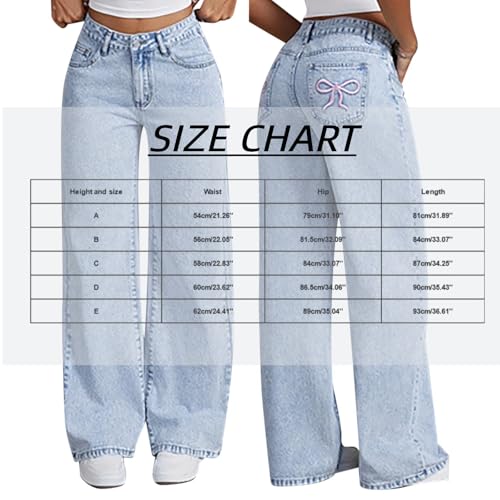 Girls Bow Jeans,Embroidered Cute Bow Baggy Y2k Barrel Low Rise Jeans Straight Wide Leg Boyfriend Denim Pants for Women3