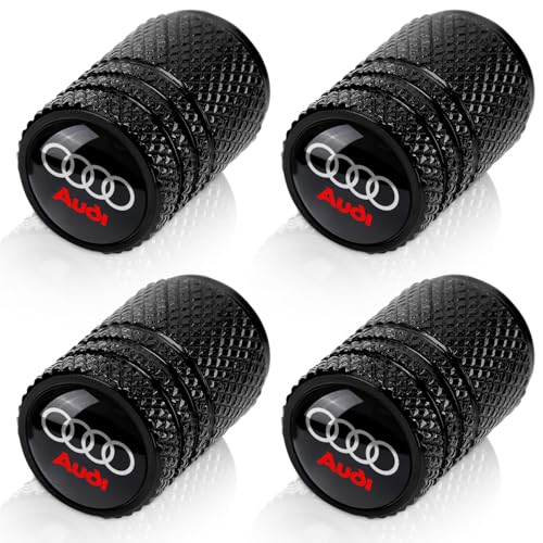 BFIVEANTE Tire Valve Stem Caps for Audi A3 A4 A5 A6 A7 A8 Q3 Q4 Q5 Q6 Q7 Q8 Metal Car Wheel Air caps Auto Valve Stem Caps Accessories 4 Pcs Black