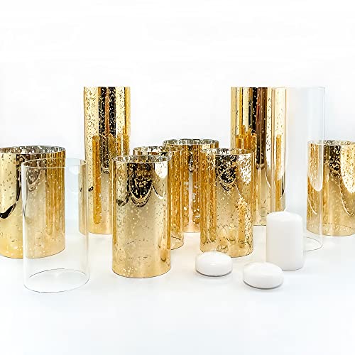 Image of CYS EXCEL 2 PCS (H:6 inch D:3 inch) Mercury Gold Glass Hurricane Candleholder Open Ended Tube Shade | Multiple Size Choices Open Flame Candle Chimney Tube Cover | Bottomless Cylinder
