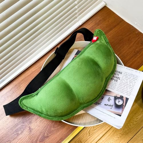 Cute Green Soybeans Shaped Crossbody Bag, Novelty Bag - Cute Pea Shaped Funny Pack Plush Chest Purse for Women2