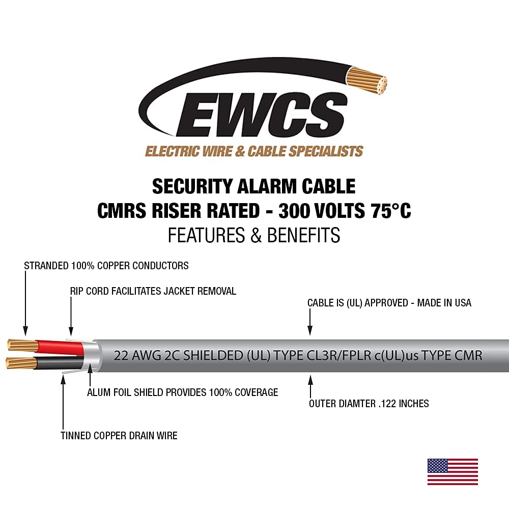 Free Shipping Over $50 EWCS 22 AWG 2/C Str CMR Riser Rated Shielded Sound & Security Cable - 1000 Feet - EWCS Spec - Made in USA! Best Cyber Monday 🔥 EWCS 22 AWG 2/C Str CMR Riser Rated Shielded Sound & Security Cable - 1000 Feet - EWCS Spec - Made in USA!