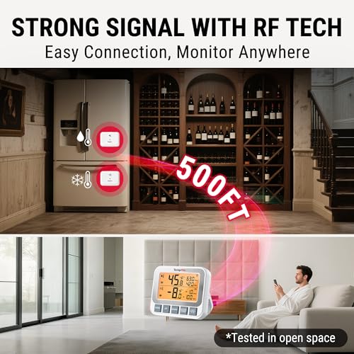 TempPro Wireless Freezer Fridge Thermometer with Alarm, 500 ft/150 m Range, High Accuracy, Rechargeable Refrigerator Thermometer with Backlit LCD Display, Battery Included (Previously ThermoPro) - Thumbnail 3