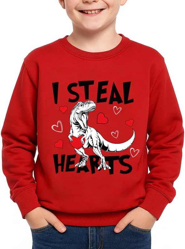 Unisex Kids Valentines Red Sweatshirt Long Sleeve Funny Crewneck Shirt 5-14 Years