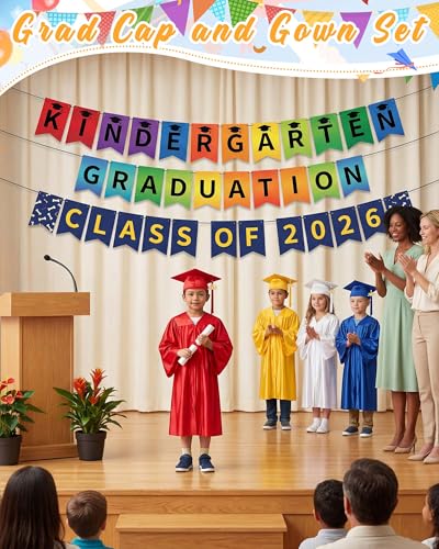Image of Xuhal 6 Set Preschool Graduation Cap and Gown Set Kindergarten Grad Gowns Children Graduation Cap with 2026 Grad Tassel