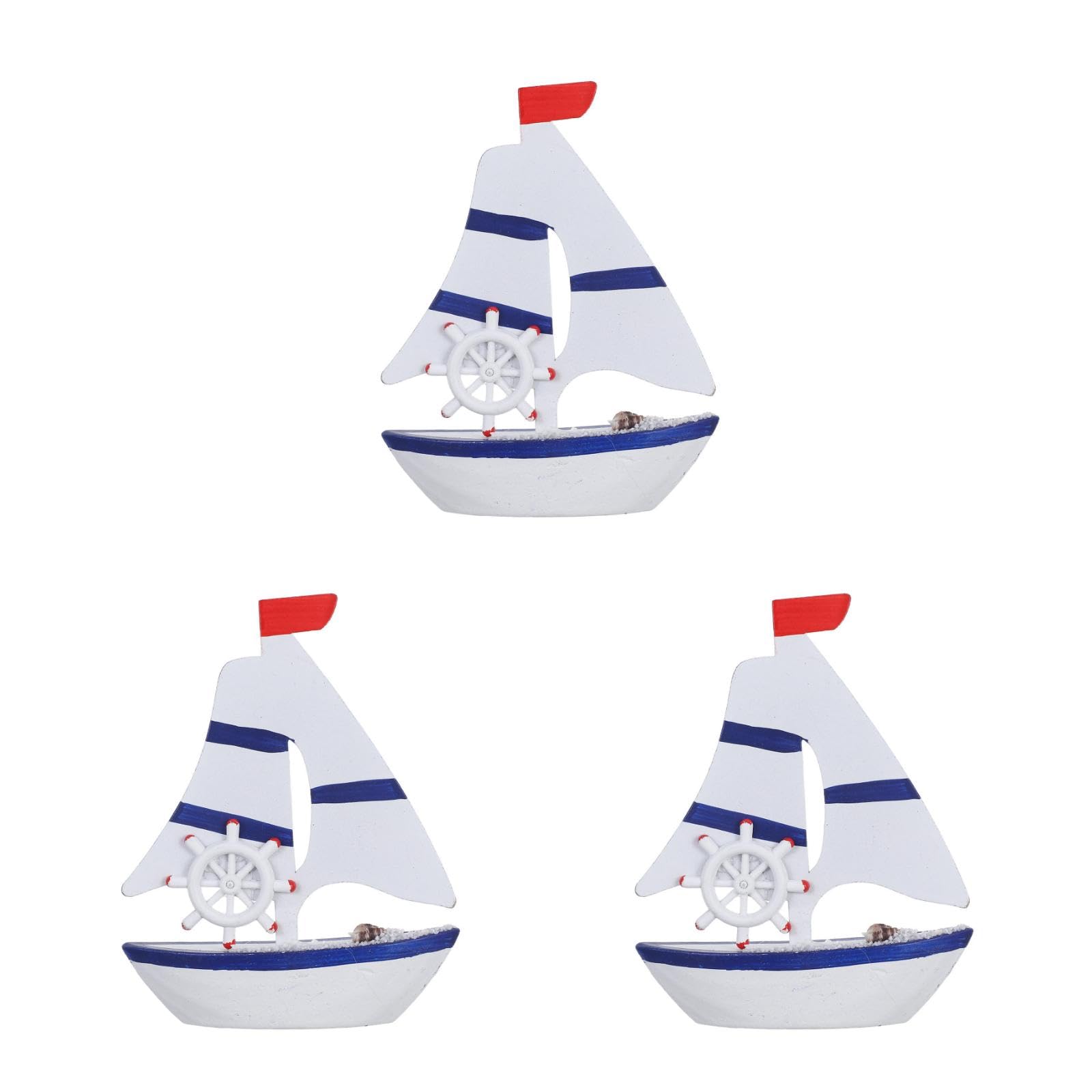 LUOZZY 3 Pcs Mini Wooden Sailboat Model - Nautical Desktop Ornament and Coastal Photo Props for Beach Decor