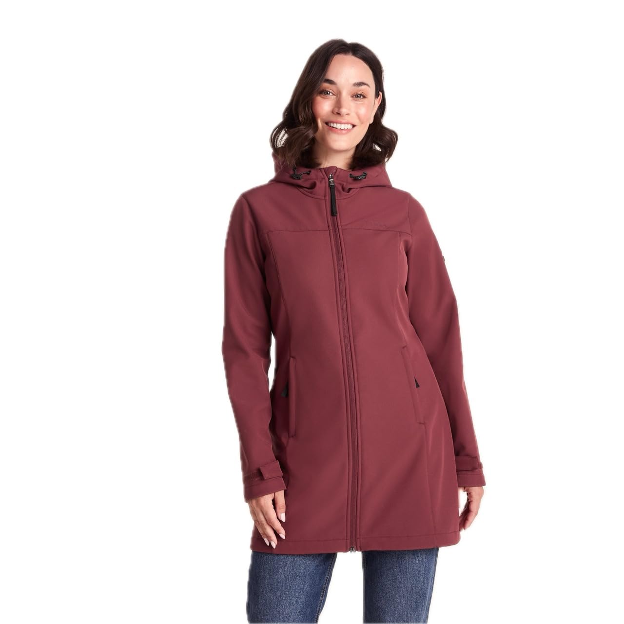 Tog24 Women's Burgundy 'Keld' Long Shower Resistant Hooded Softshell Jacket In | Size: 22