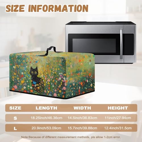 Image of Microwave Oven Dust Cover Decorative Air Fryer Toaster Oven Cover Countertop Microwave Protector for Indoor Kitchen Decor, L, Black Cat Floral Green