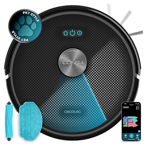 Cecotec Robot Aspirador y Friegasuelos Conga M70. Navegación Láser, 20000Pa de Presión de Succión, Batería de 4500 mAh, Cepillo de Silicona...
