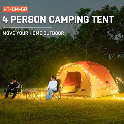 Image of Happy Travel Camping Tent, 4 /5 Person Dome Tents for Camping with Rainfly, Waterproof Clip Easy Setup Portable Family Tent with Mesh Windows, 20% More Headroom Backpacking Tents for Camping & Hiking