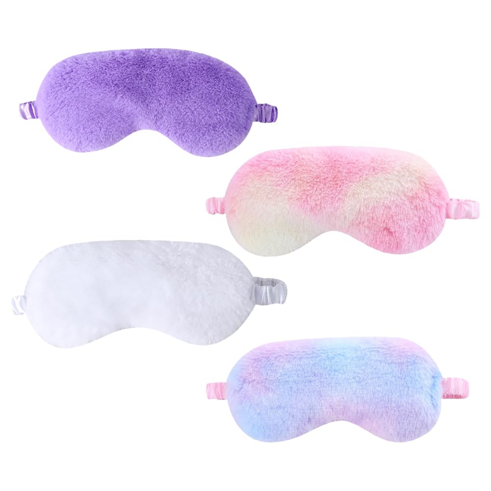 4 Pcs Soft Plush Eye Masks Fluffy Sleeping Mask Cute Sleeping Eye Cover Blindfold Nap Eye Cover Furry