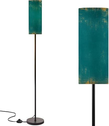 Modern Standing Lamps Grunge Retro Green Floor Lamp Metal Pole Lamp with Linen Lampshade for Bedroom Living Room Office Nursery Reading Foot Switch