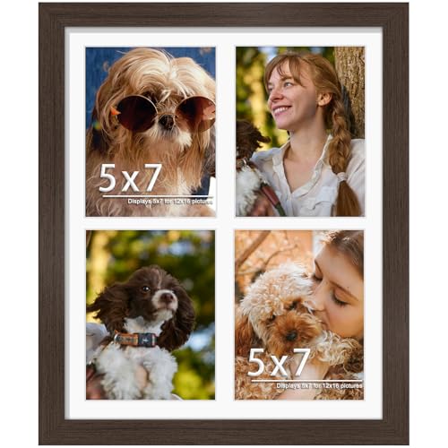 Image of DUENPY 12x16 Picture Frame 5x7 Collage Picture Frame Displays Four 5x7 inch Photos or 12x16 (Without Mat) for Available Horizontal Wall Mounting Display and Vertical Walnut