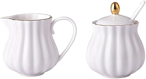 CHOOLD Elegante juego de azúcar y crema de cerámica con diseño de flores, con tapa, cuchara y crema, juego de servir de café, regalo de boda, 7.5