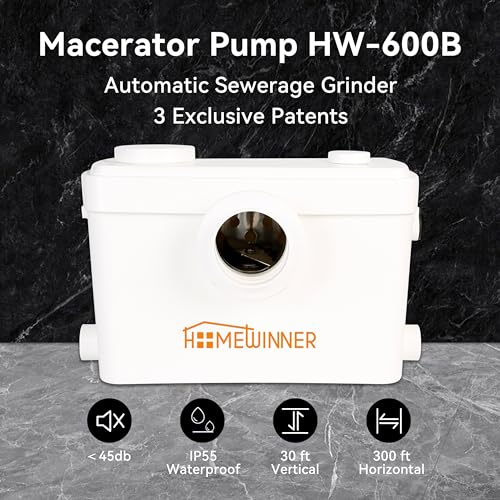 Homewinner Macerator Pump 600W Toilet Upflush Sewage Grinder Pump System Up To 30 Ft For Basement Full Bathroom And Off-Grid Rv Home Toilets Shower Laundry Sink Sewer Sump Pumps Waste Water Disposal Marine House thumb #1