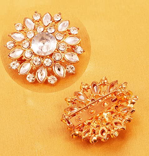 New! Touchstone Indian Bollywood Romance Amazingly Hand Crafted Floral Round Crystals Marquise Shape Kundan Look Vintage Round Shape Brooch In Gold Tone For Women. #TOP4