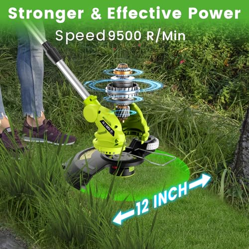 12\" Cordless String Trimmer with 2 2.0Ah Battery and Charger, Electric Weed Wacker, Weed Eater Battery Powered, 20V Lawn Mower Lawn Edger, Auto Line Feed Grass Cutter Lightweight Garden Tools for Yard