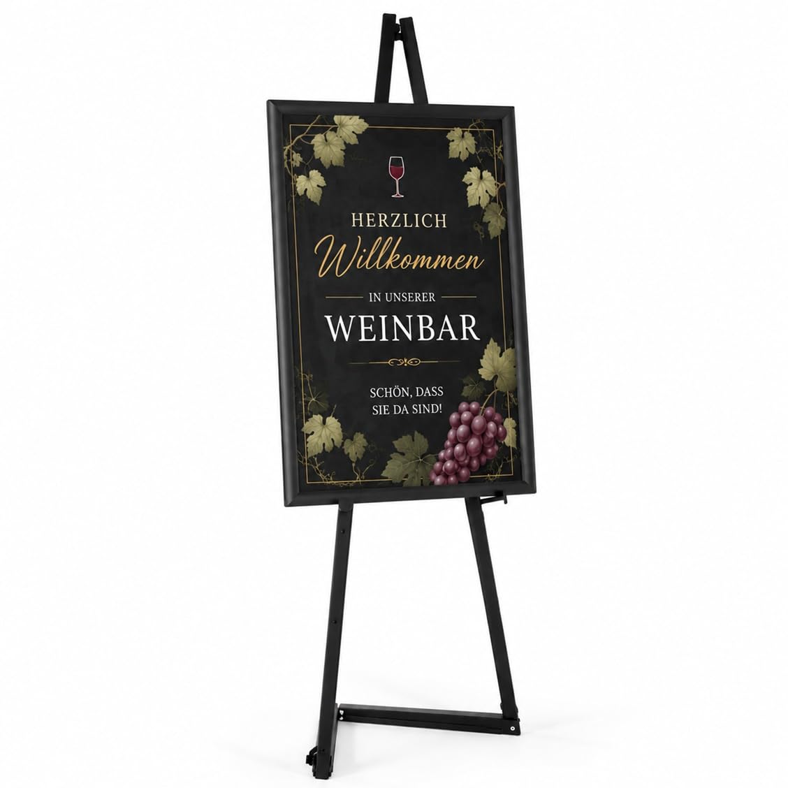 Chevalet de présentation en aluminium noir | cadres et peinture jusqu'à 120 cm | Idéale pour affiches interieur et exterieur, mariage, peinture, cadre