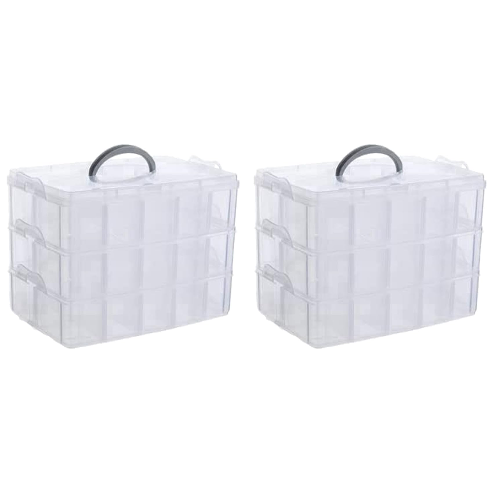 Hndhbfgrt 2X Arts, Crafts and Jewelry Organizer, Stackable 3-Tier Clear Plastic Organizer with 30 Adjustable Compartments