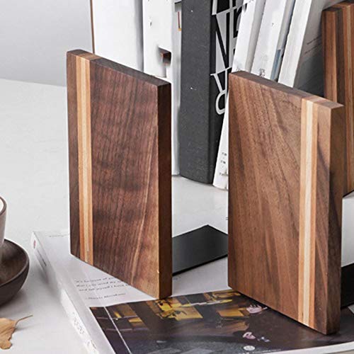 Sujetalibros de Madera de 2 Piezas con Base de Metal, Soporte de Libro Resistente con Puntos Antideslizantes para Escritorio de Oficina o estantes, sujetalibros Decorativo