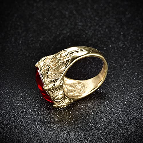 Masop Gold Tone Mens Titunium Steel Rings With Big Rectangle Red Stone Fashion Party Jewelry Ring Size 10 #TOP3