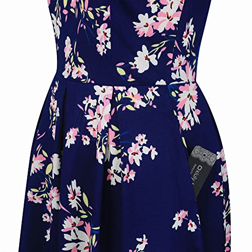 Image of oxiuly Women's Flounce Sleeve Wedding Church Vintage Dresses Casual Floral Party Cocktail Work Dress with Pockets Fei376
