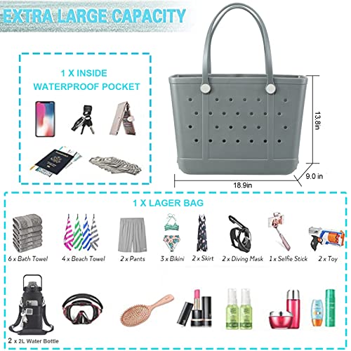 Image of Beach Bag X Large Rubber Tote Bag, Waterproof Washable Open for Women Croc Bag Hand Bag for Beach Pool Yoga