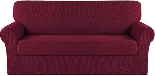 Turquoize - Funda elástica para sofá de 2 piezas y 3 cojines, funda protectora lavable con elástico en la parte inferior, tela jacquard gruesa