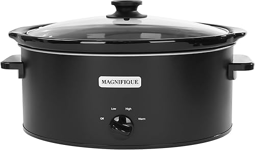 Magnifique - Calentador de alimentos manual ovalado de 6 cuartos de galón con 3 ajustes de cocción, acero inoxidable negro
