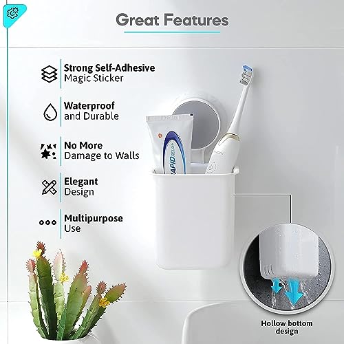 Image of STEFFAN Toothbrush Holders for Bathroom - Durable and Sturdy Brush Holder, Multipurpose Brush Holder for Bathroom Wall - Perfect for Home Use (White Pack of 2)