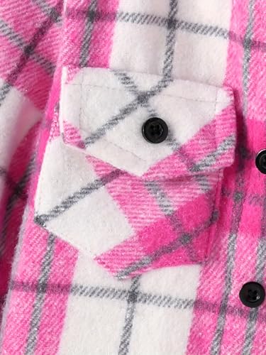 Image of Girls Outfits 2Pcs Pink Long Sleeve Hooded Plaid Shirts & Light Gray Pants Clothing 1-5 Years