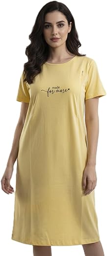 indiString Maternity Feeding T-Shirt Dress for Women | Side Zip Nursing Gown | Cotton Stretch Pregnancy Nightwear | Lounge...