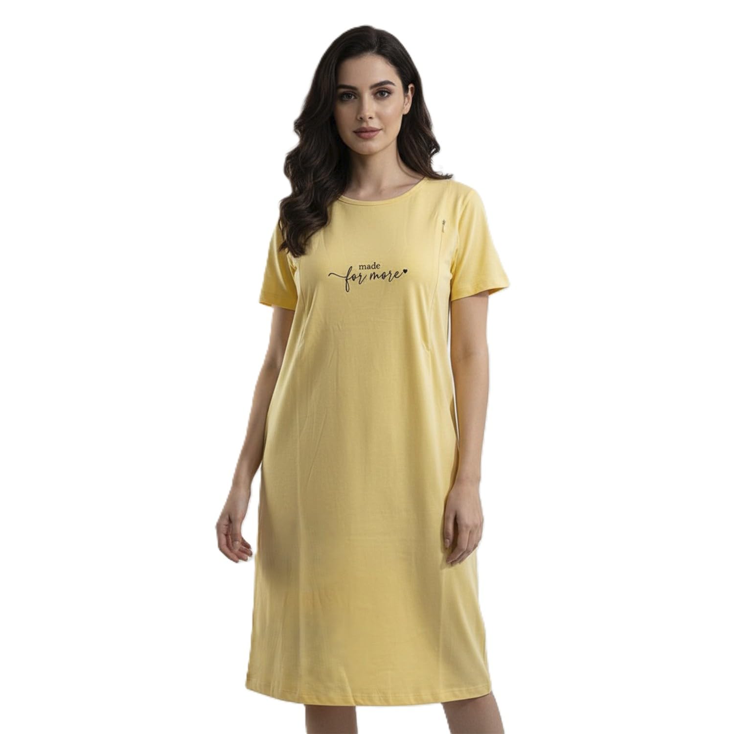 indiString Maternity Feeding T-Shirt Dress for Women | Side Zip Nursing Gown | Cotton Stretch Pregnancy Nightwear | Lounge...