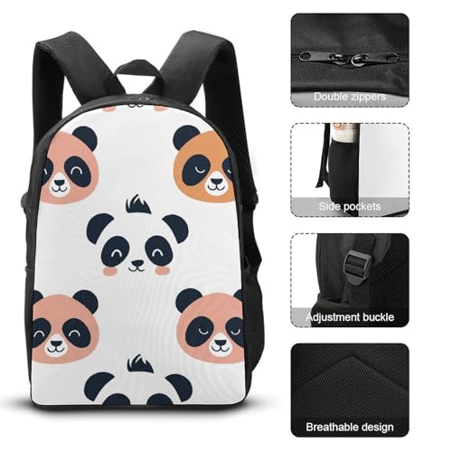 3 Piece Backpack for Women Men Lightweight Causal Daypack Shoulder Bag Set with Insulated Lunch Bag And Pencil Case Organizers Flat Design Style3