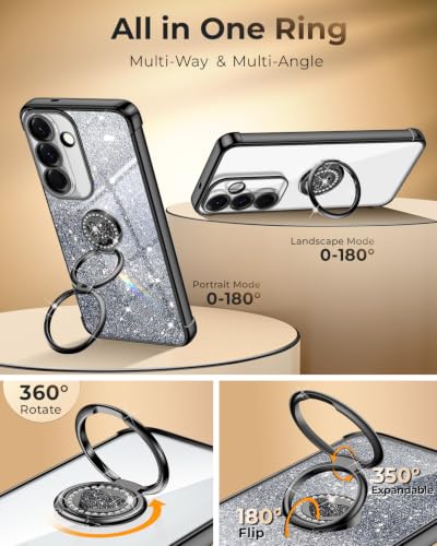 Image of XYZ for Galaxy S26 Plus Case with Stand - Phone Case with Double Ring Kickstand - Bling Luxury Glitter Clear Phone Cases Heart for Women Girls, Black