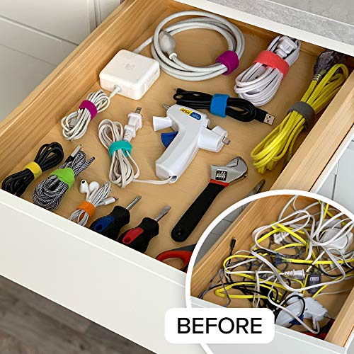 Self-Gripping Cable Ties By Wrap-It Storage, Multi-Color, 40 Pack (5 Inch And 8 Inch Straps) – Reusable Hook And Loop Cord Keeper, Cable Wrappers For Cord Management And Home Office Desk Organization #TOP6