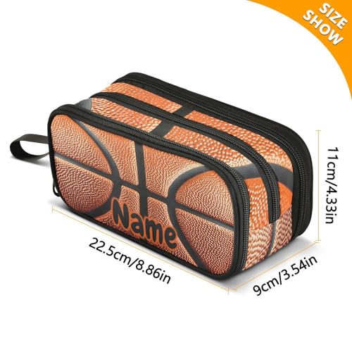 Image of Custom Basketball Ball Skin Pencil Case Box Boys Girls Personalized Name Large Pencil Pouch Stationery Pen Bag Organizer for Kids Adults School Office