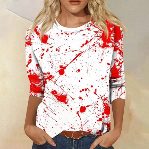 Cute Funny Halloween Shirts for Women Plus Size 3/4 Length Long Sleeve Womens Tops Witch Gothic Renaissance Shirt