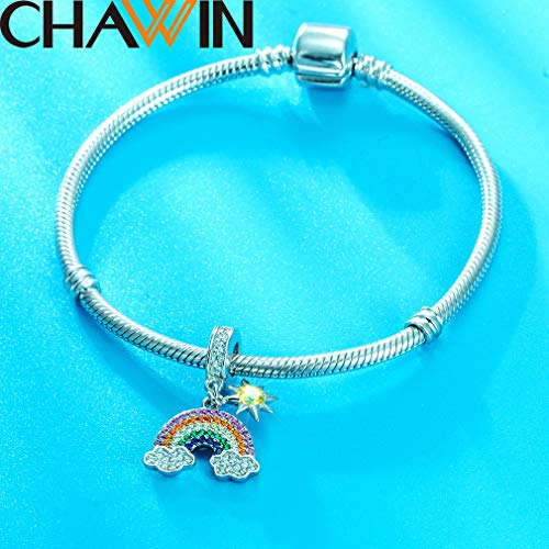 Meet The Rainbow After Rain Sunshine Cloud Rainbow Charm Pendant Beads 925 Sterling Silver Charms With Multicolor Cz Stones Compatible With Pandora Bracelet Gifts For Women/Wife/Mother/Sister/Girl #TOP1