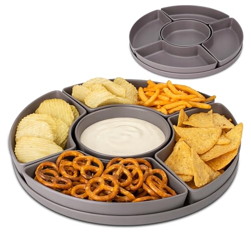 Tool & Tree Snackteller mit 5 Fächern Snackschalen Set Grau (Melamin) - Servierplatte Ø30 cm Perfekt als Obstschale Snackbox & Serviertablett für Dips/Fingerfood Spülmaschinengeeignet