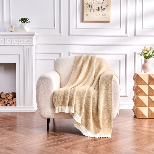 Image of CozeCube Reversible Knitted Throw Blanket, Beige White Melange 60 inchx80 inch