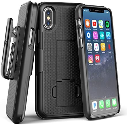 Encased iPhone X Belt Clip Case [DuraClip] Slim Fit Holster Shell Combo (w/Rubberized Grip Finish) for Apple iPhone Xs - 2017/2018 Release (Smooth Black)