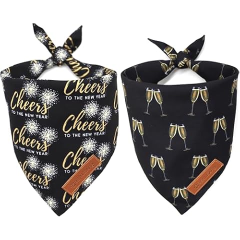 Realeaf New Year Dog Bandanas 2 Pack, Cheers to The New Year Dog Scarf for Boy and Girl, Premium Durable Fabric, Holiday Bandana for Medium and Large Dogs Cats Pets (Large) Cover