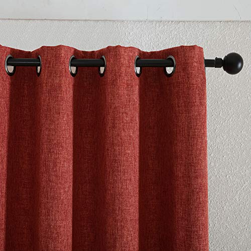 Kotile Burnt Orange Curtains For Bedroom - Faux Linen Texture Room Darkening Curtains 84 Inch Length, Grommet Top Dark Orange Curtains For Living Room, 52 X 84 Inch, 2 Panels, Burnt Orange/Rust #TOP1