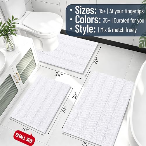 Image of Smiry Thick Chenille Bathroom Runner Rugs 44x24, Extra Absorbent Striped Bath Mat, Machine Washable, Rubber Backing, Long Bath Rugs for Tub & Shower, Modern Home Decor Accessories, White