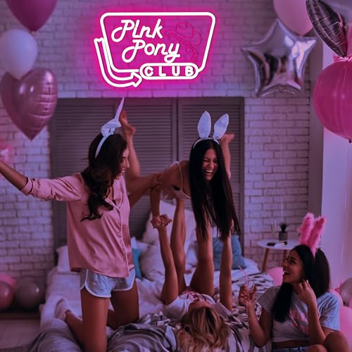 Image of Pink Pony Club Neon Sign for Wall Decor | Dimmable led light, cowgirl hat, disco party decor, midwest princess style, bar wall gift for girls, size 15.7*10.2 in