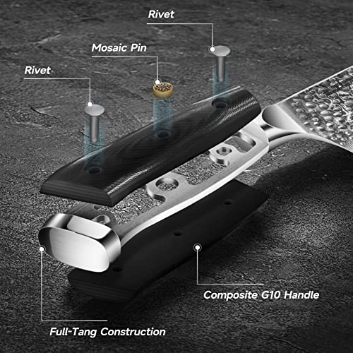 Scole® Chef Knife Bundle - Razor Sharp Chefs Knife 8 Inch Vg-10 Super Damascus Steel (Premium G10 Handle) + Ultra Sharp Kitchen Knife Set 7-Piece (Triple Rivet Handle) (2 Items Bundle) #TOP6